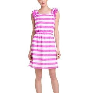 Lilly Pulitzer Pansy Purple Stripe Cotton Ruffle Danna Dress Size XL
